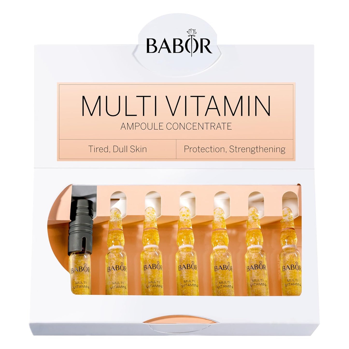 BABOR Multi Vitamin Ampoule Concentrate, Revitalize Dull Tired Skin, Vitamin A Increases Radiance, Vitamin C Evens Tone, Niacinamide Supports Skin Barrier, Vitamin Skincare Capsules, 7 Treatments