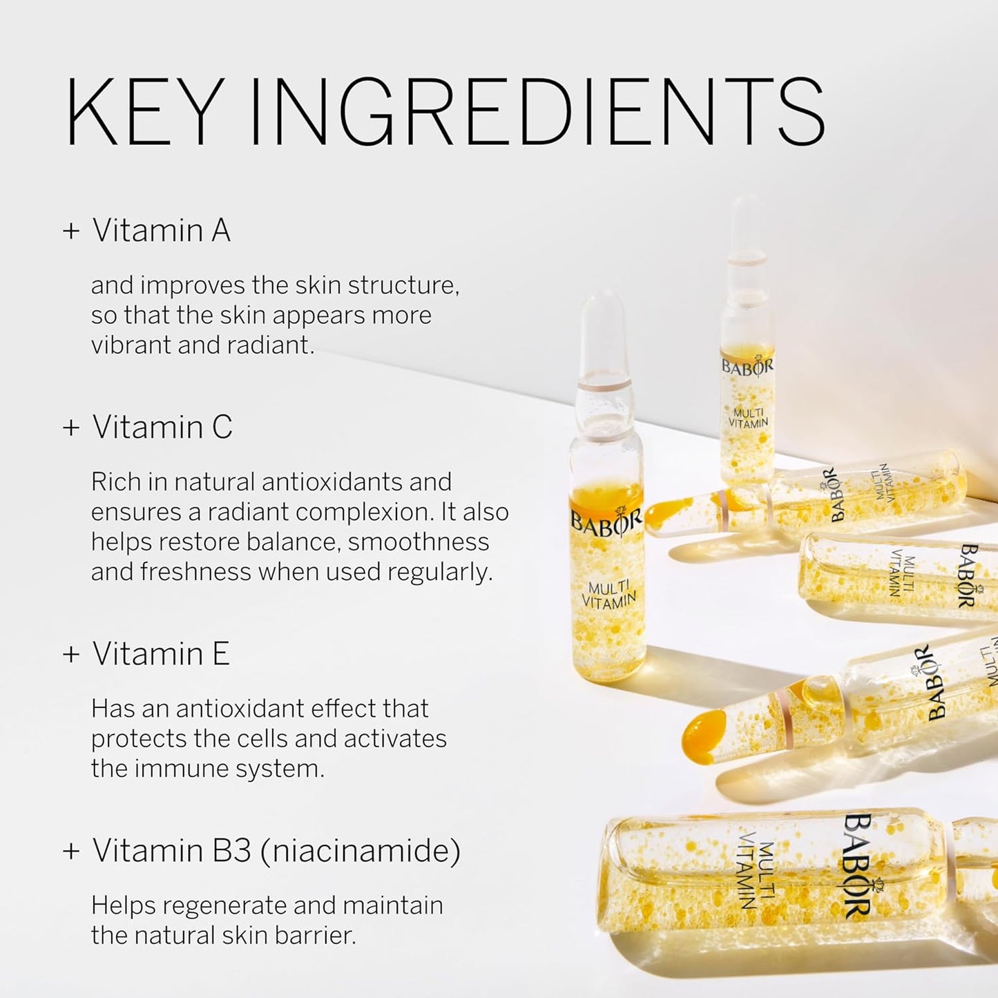 BABOR Multi Vitamin Ampoule Concentrate, Revitalize Dull Tired Skin, Vitamin A Increases Radiance, Vitamin C Evens Tone, Niacinamide Supports Skin Barrier, Vitamin Skincare Capsules, 7 Treatments